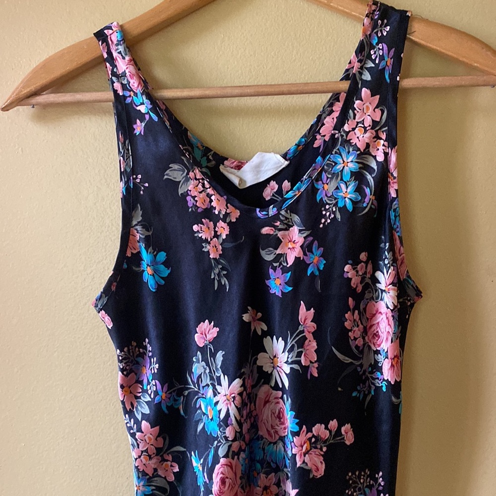 Vtg Satin Bias Cut Dark Floral Dress sz S